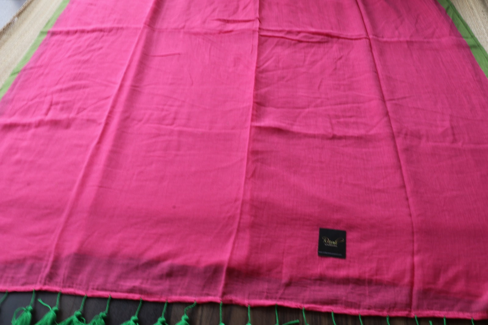 PINK - GREEN PLAIN MULMUL SAREE-TBS26MP