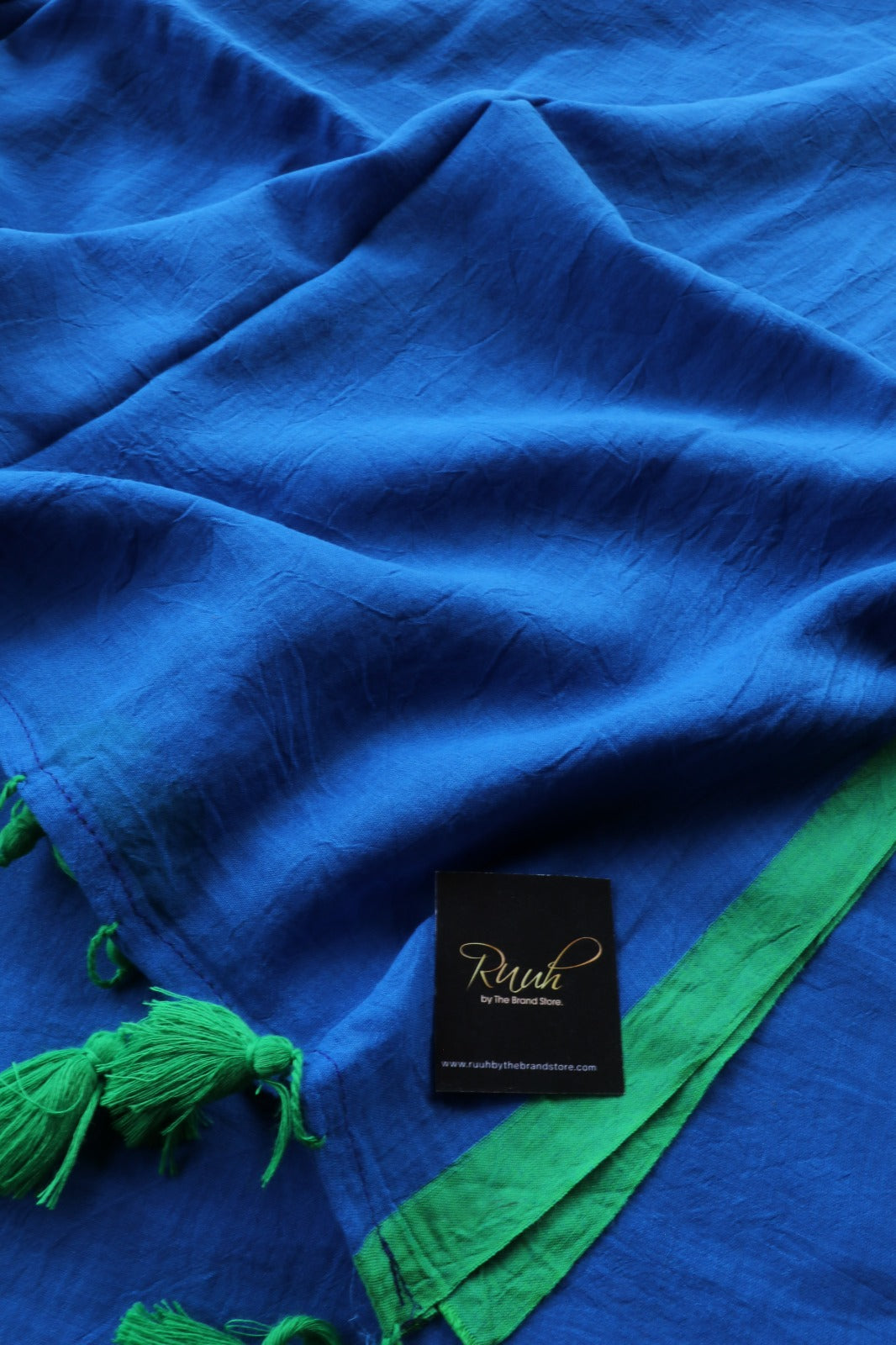 BLUE-GREEN PLAIN MULMUL SAREE-TBS26MP
