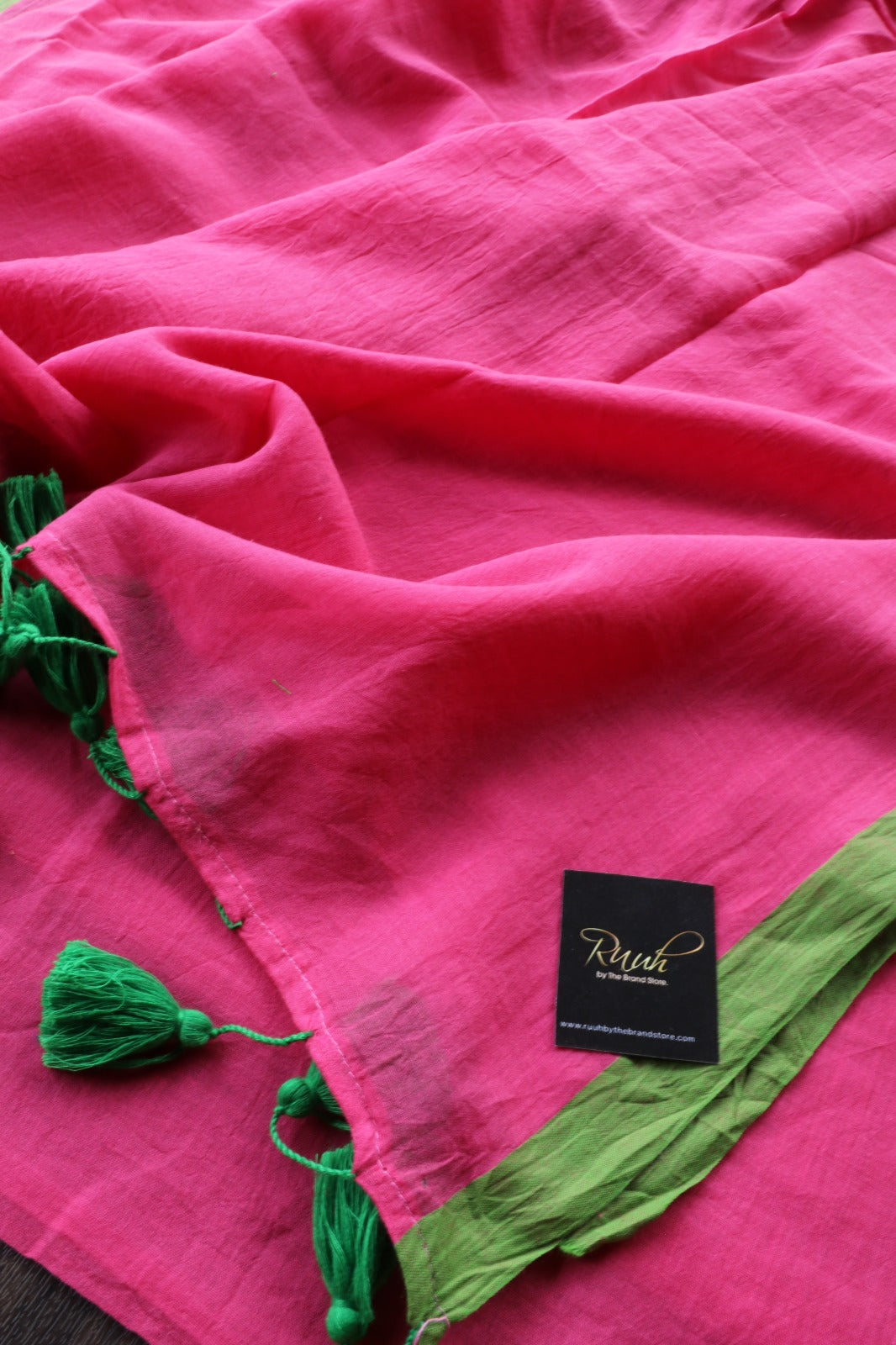 PINK - GREEN PLAIN MULMUL SAREE-TBS26MP