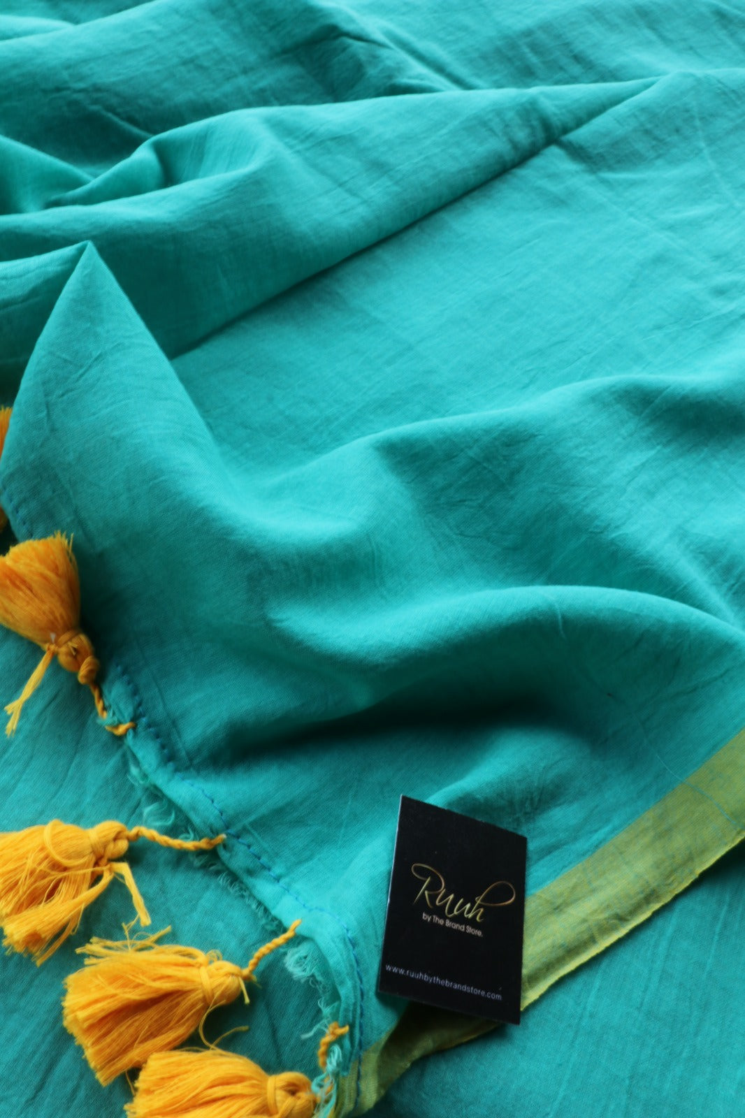 SEA GREEN -YELLOW PLAIN MULMUL SAREE-TBS26MP