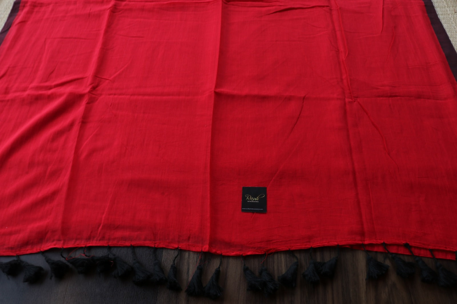 RED - BLACK PLAIN MULMUL SAREE-TBS26MP