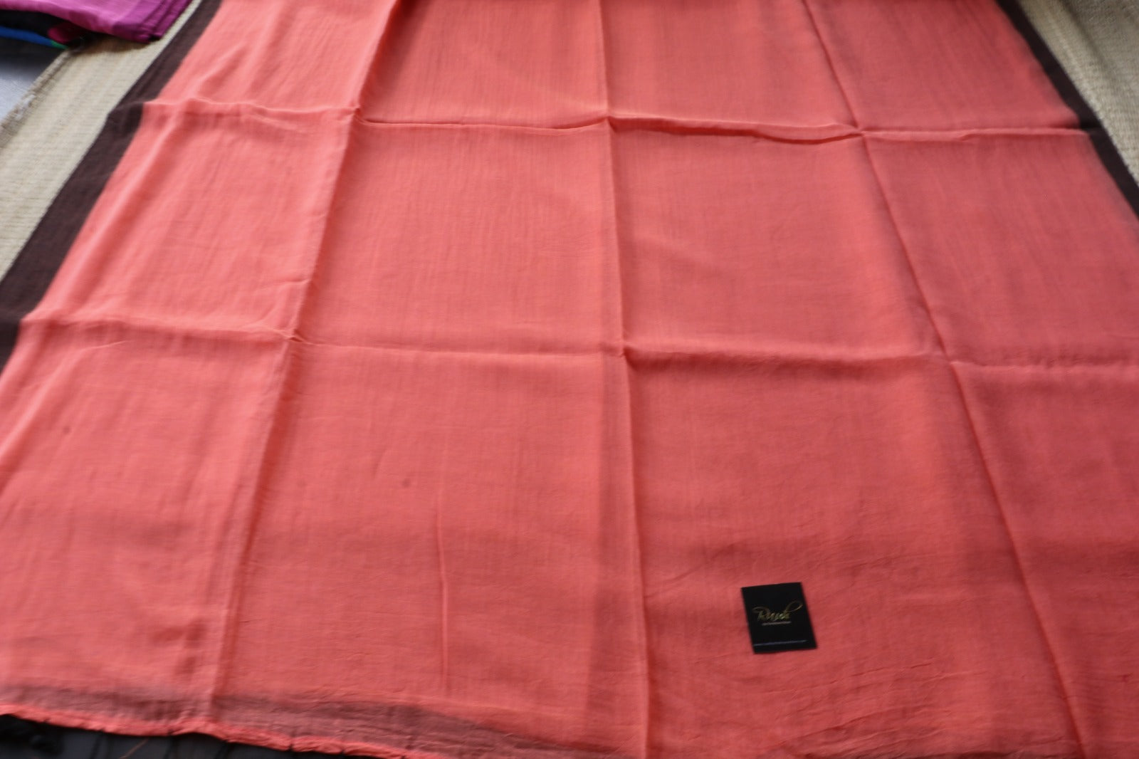 PEACH-BROWN PLAIN MULMUL SAREE-TBS26MP