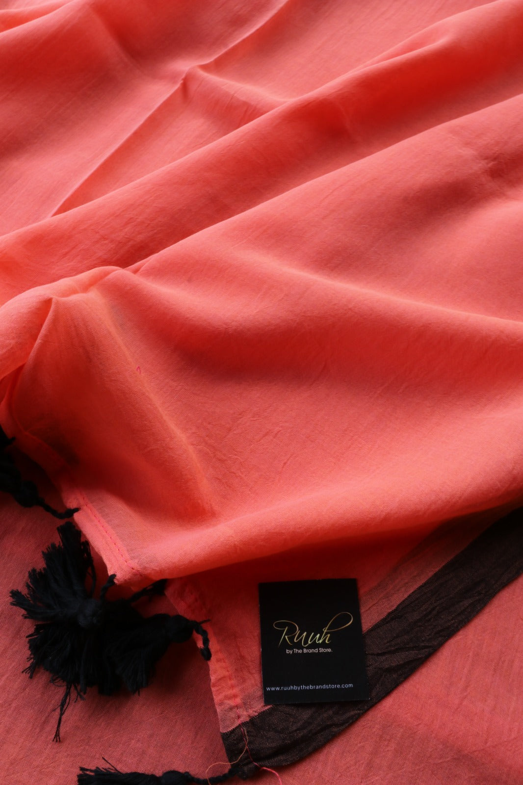 PEACH-BROWN PLAIN MULMUL SAREE-TBS26MP
