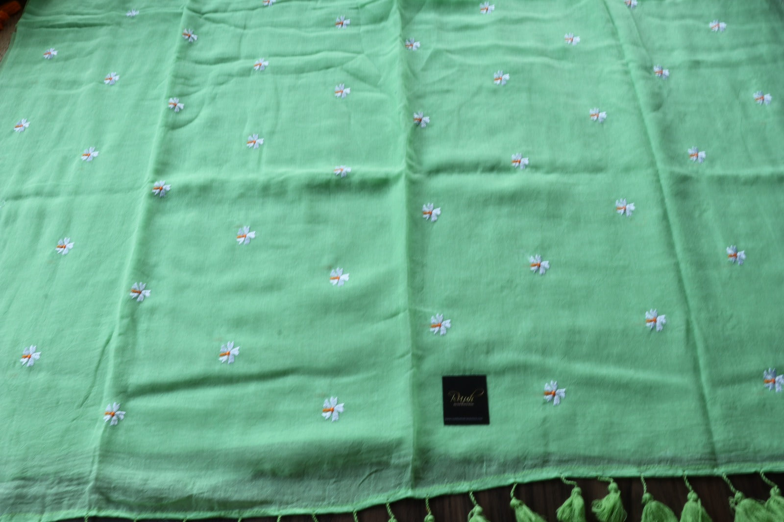 LIGHT GREEN MULMUL PARIJAT EMBROIDERY-TBS26MPE