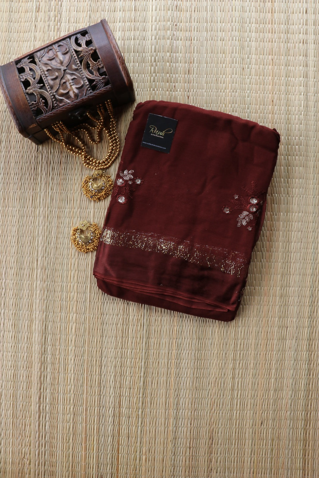 BROWN VISCOSE FLORAL EMBROIDERY - TBS26VG