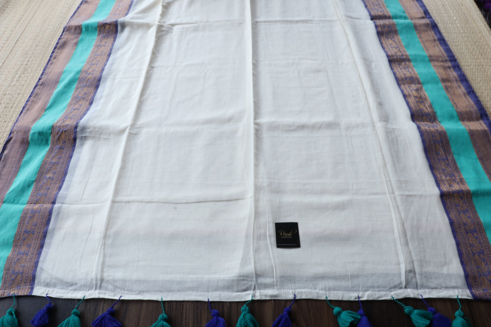 MULMUL SAREE WITH MULTICOLOUR BORDER
