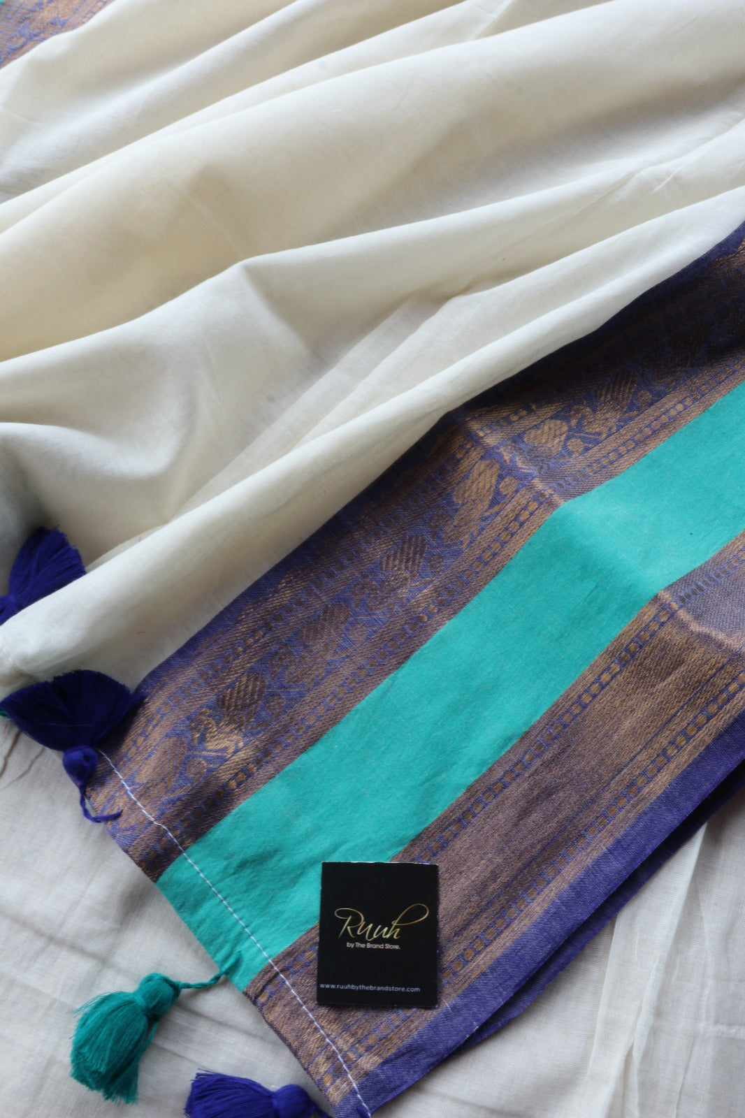 MULMUL SAREE WITH MULTICOLOUR BORDER