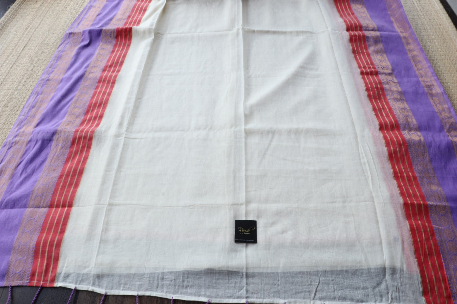 MULMUL SAREE WITH PURPLE AND RED BORDER