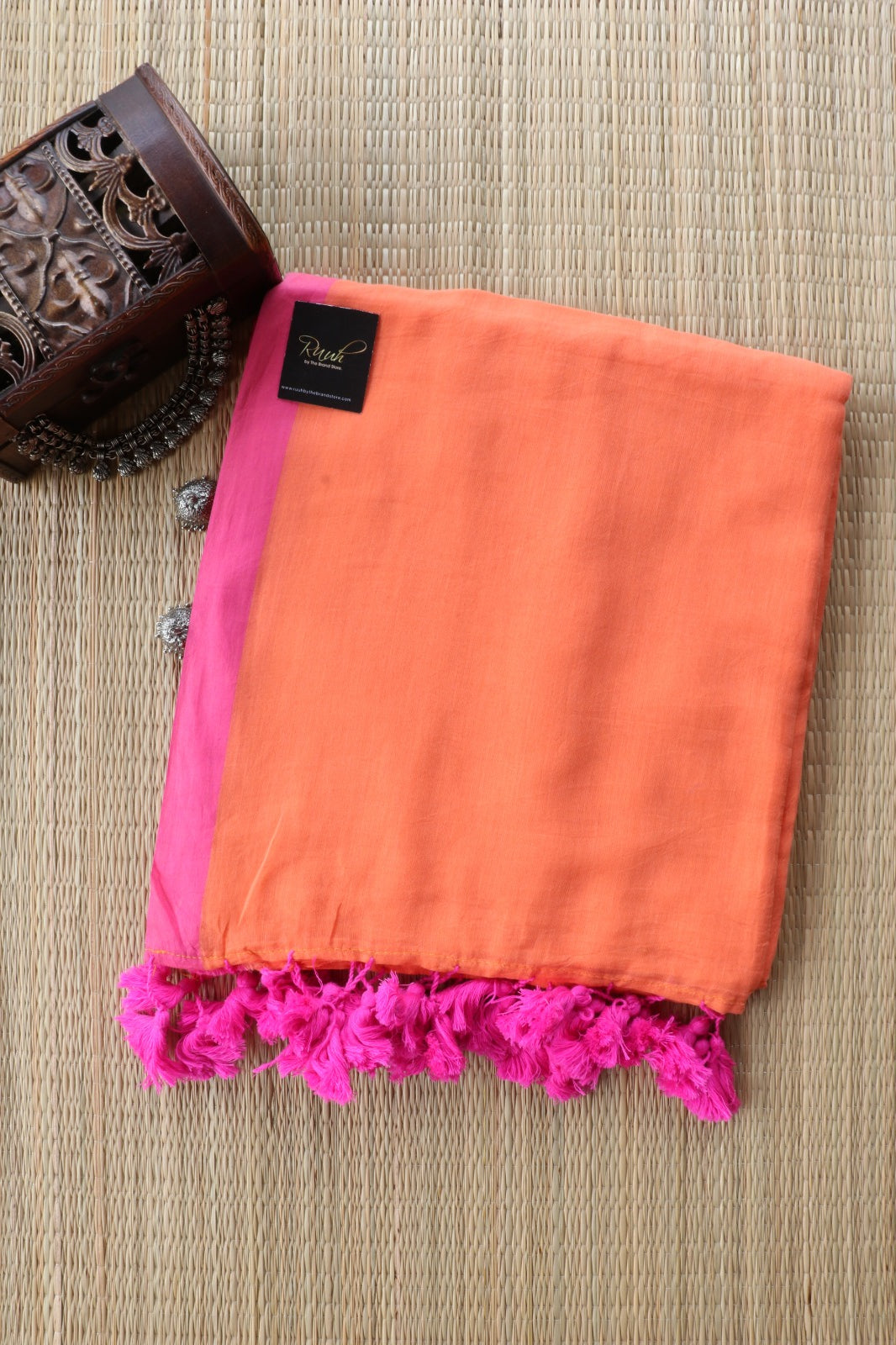 PEACH -PINK PLAIN MULMUL SAREE - TBS26MP