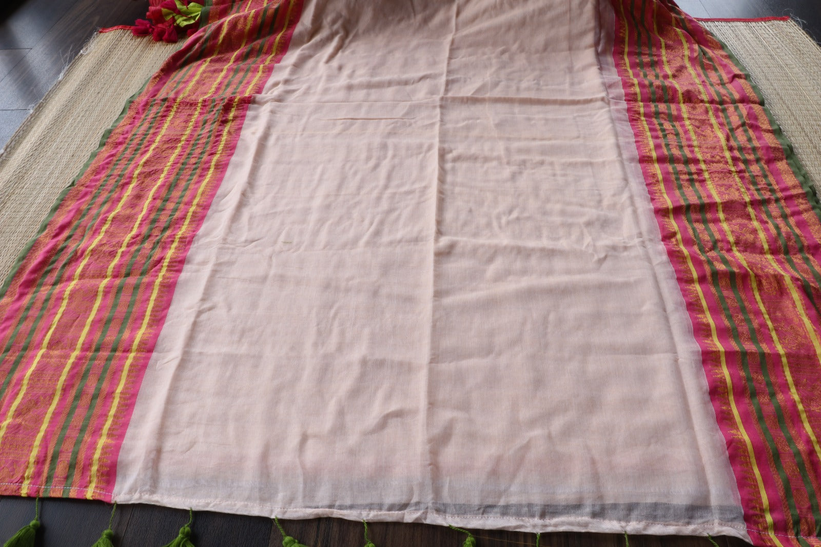 MUL COTTON WITH MULTI COLOUR BORDER