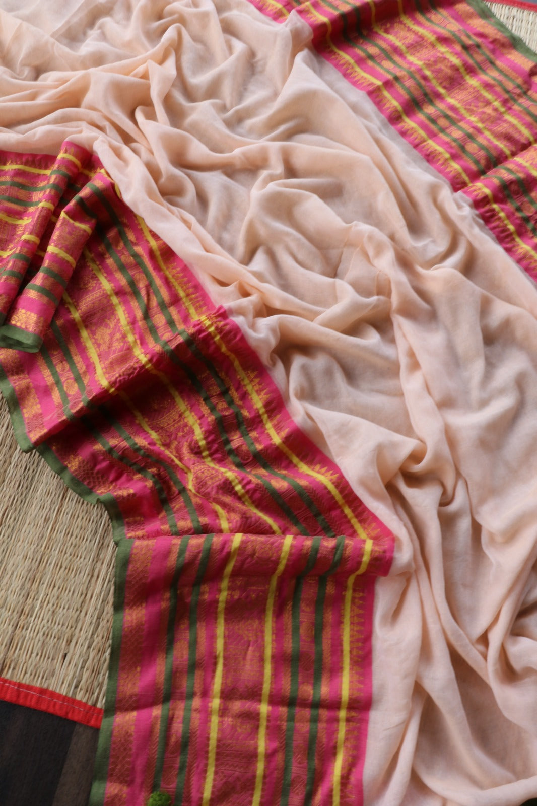 MUL COTTON WITH MULTI COLOUR BORDER