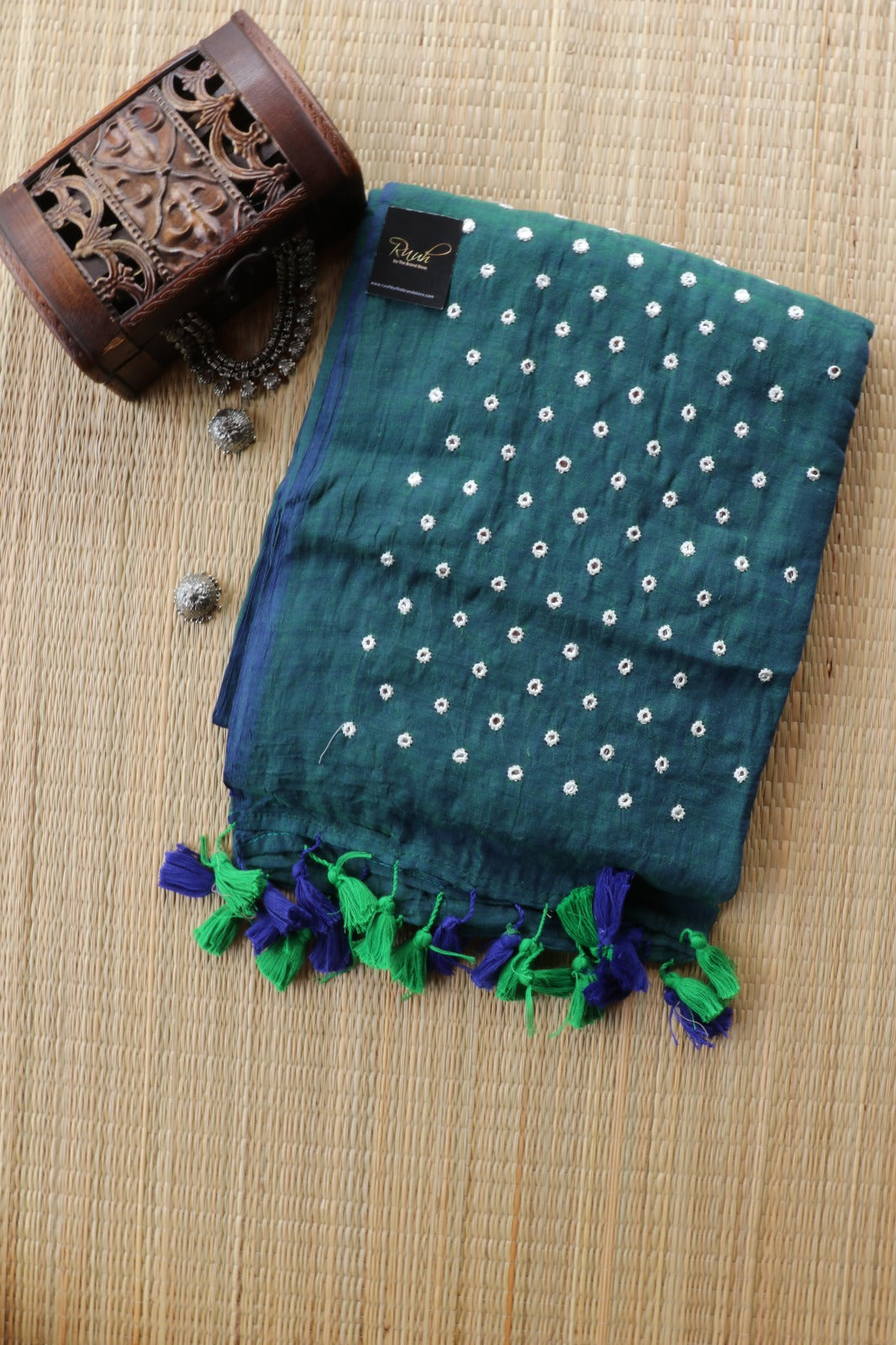 PEACOCK MULMUL MIRROR WORK SAREE-TBS26MMW