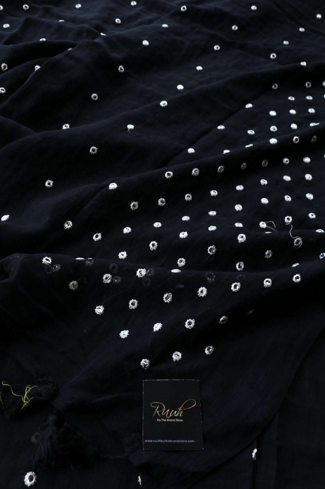 BLACK MULMUL MIRROR WORK SAREE-TBS26MMW