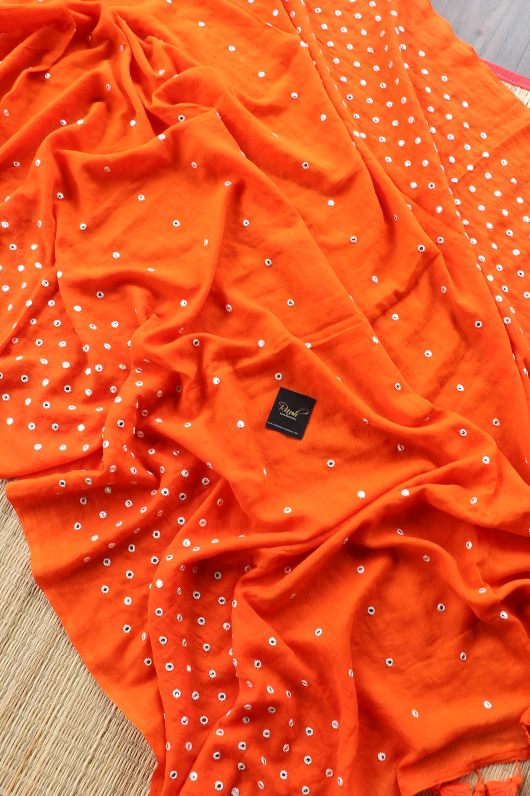 ORANGE MULMUL MIRROR WORK SAREE- TBS26MMW