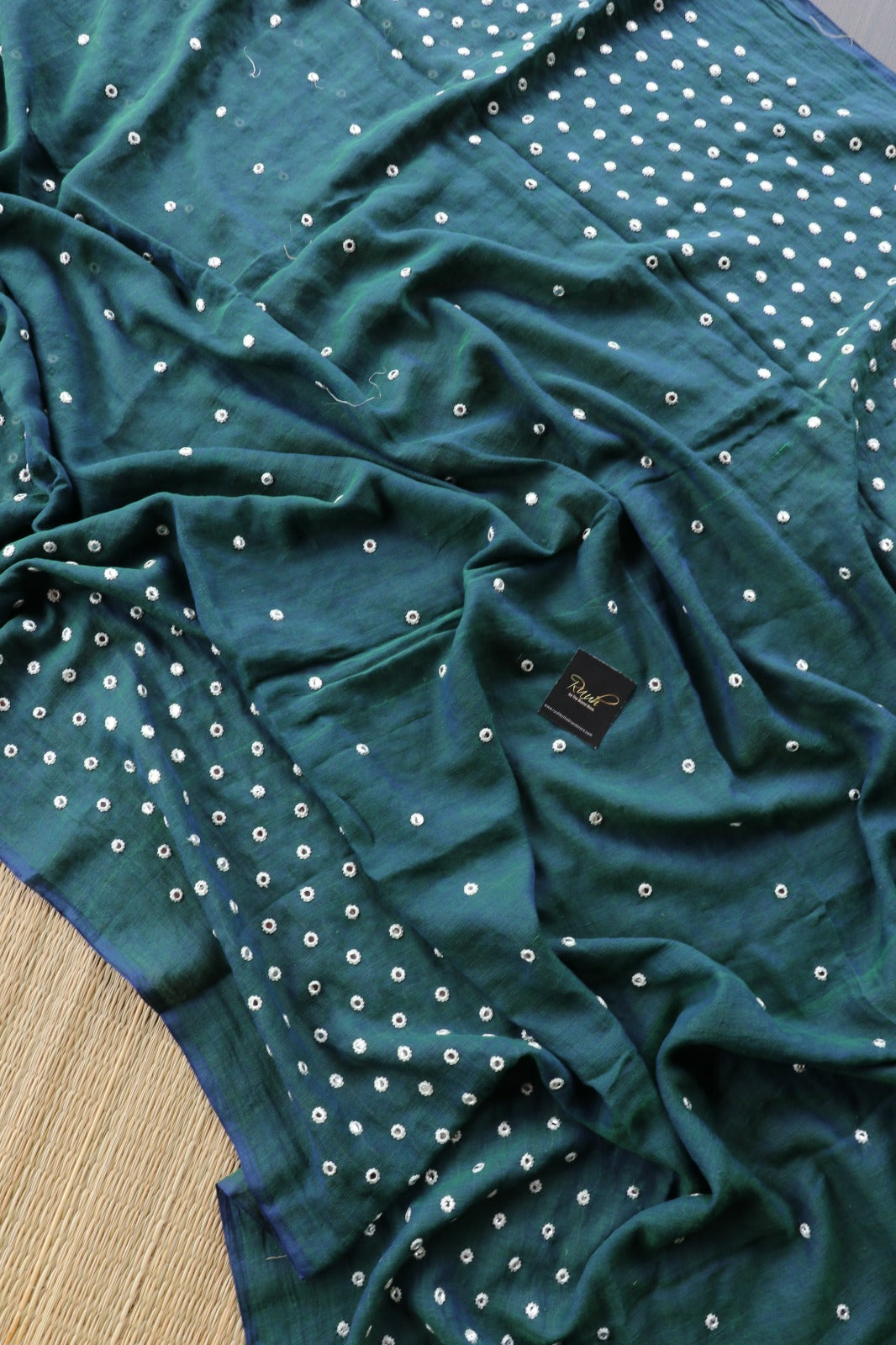 PEACOCK MULMUL MIRROR WORK SAREE-TBS26MMW