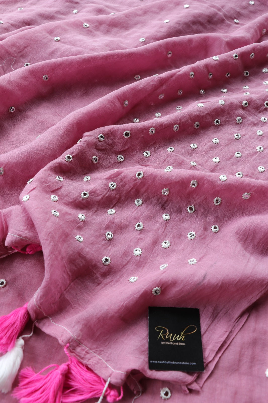 PINK MULMUL MIRROR WORK SAREE -TBS26MMW