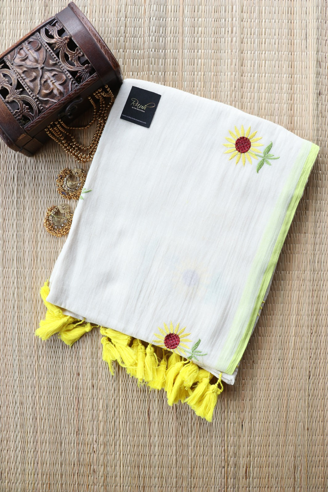 SUNFLOWER EMBROIDERY MUL MUL COTTON SAREE