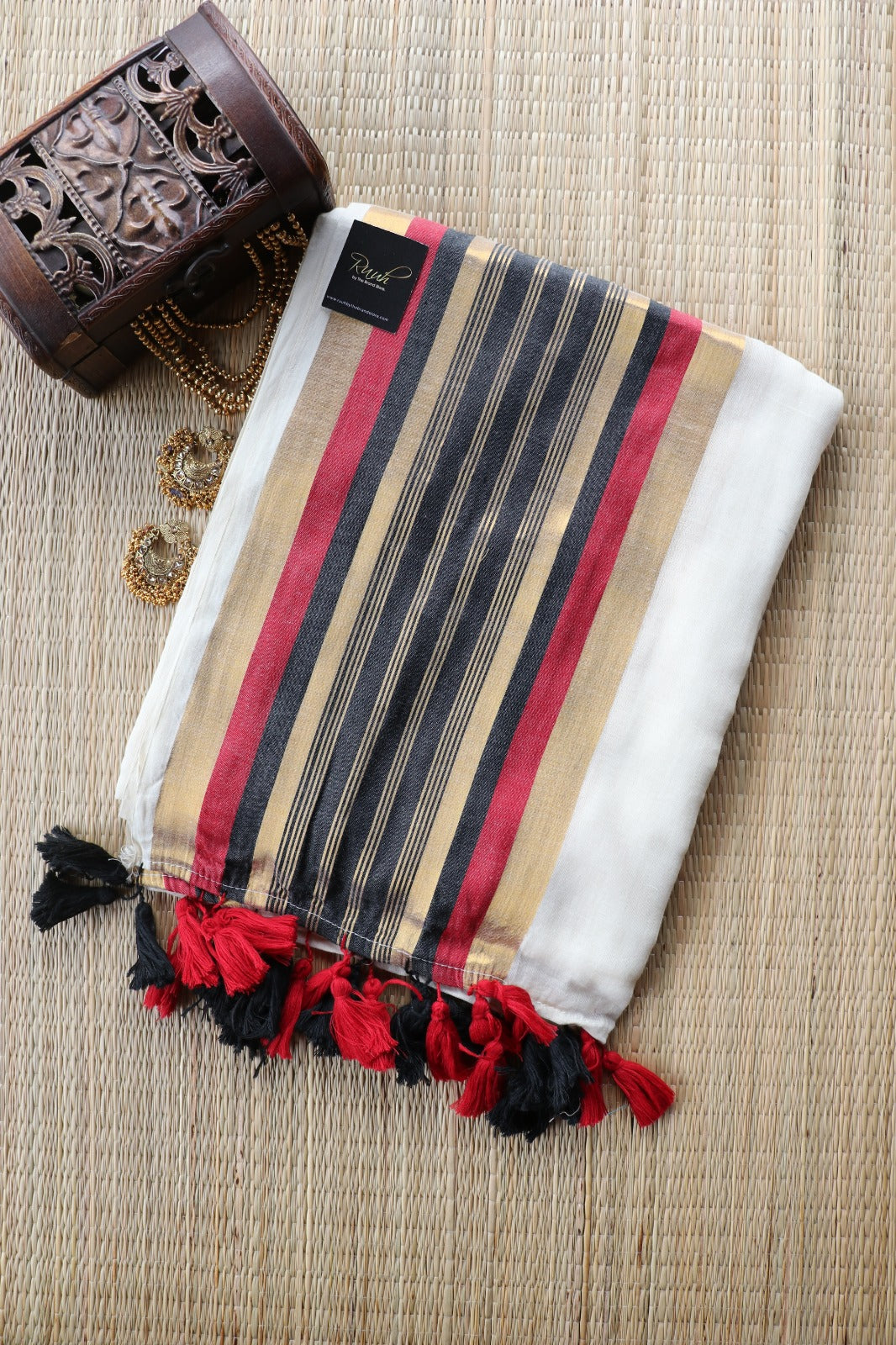 MULMUL SAREE WITH BLACK GOLD BORDER