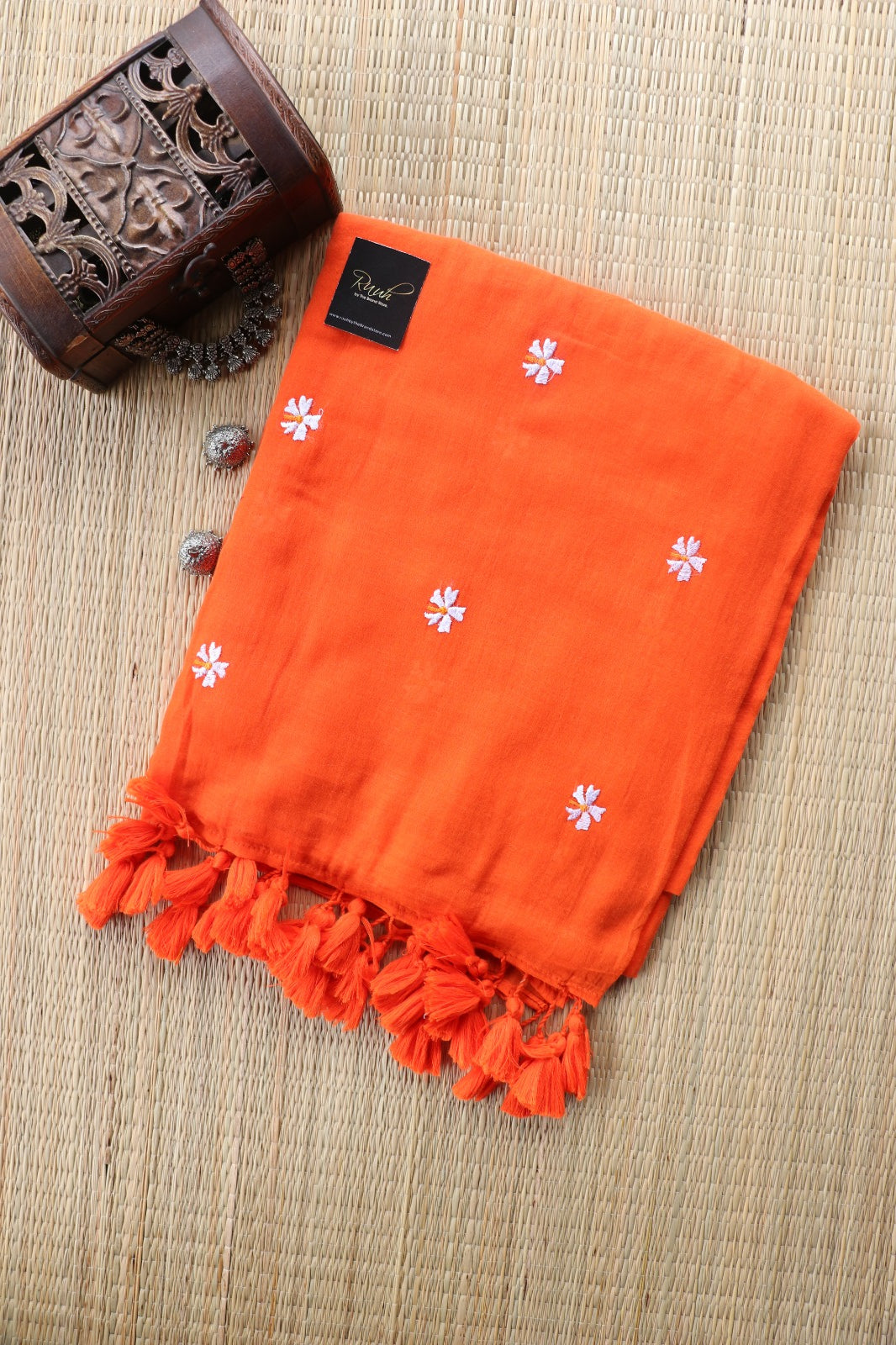 ORANGE MULMUL PARIJAT EMBROIDERY-TBS26MPE