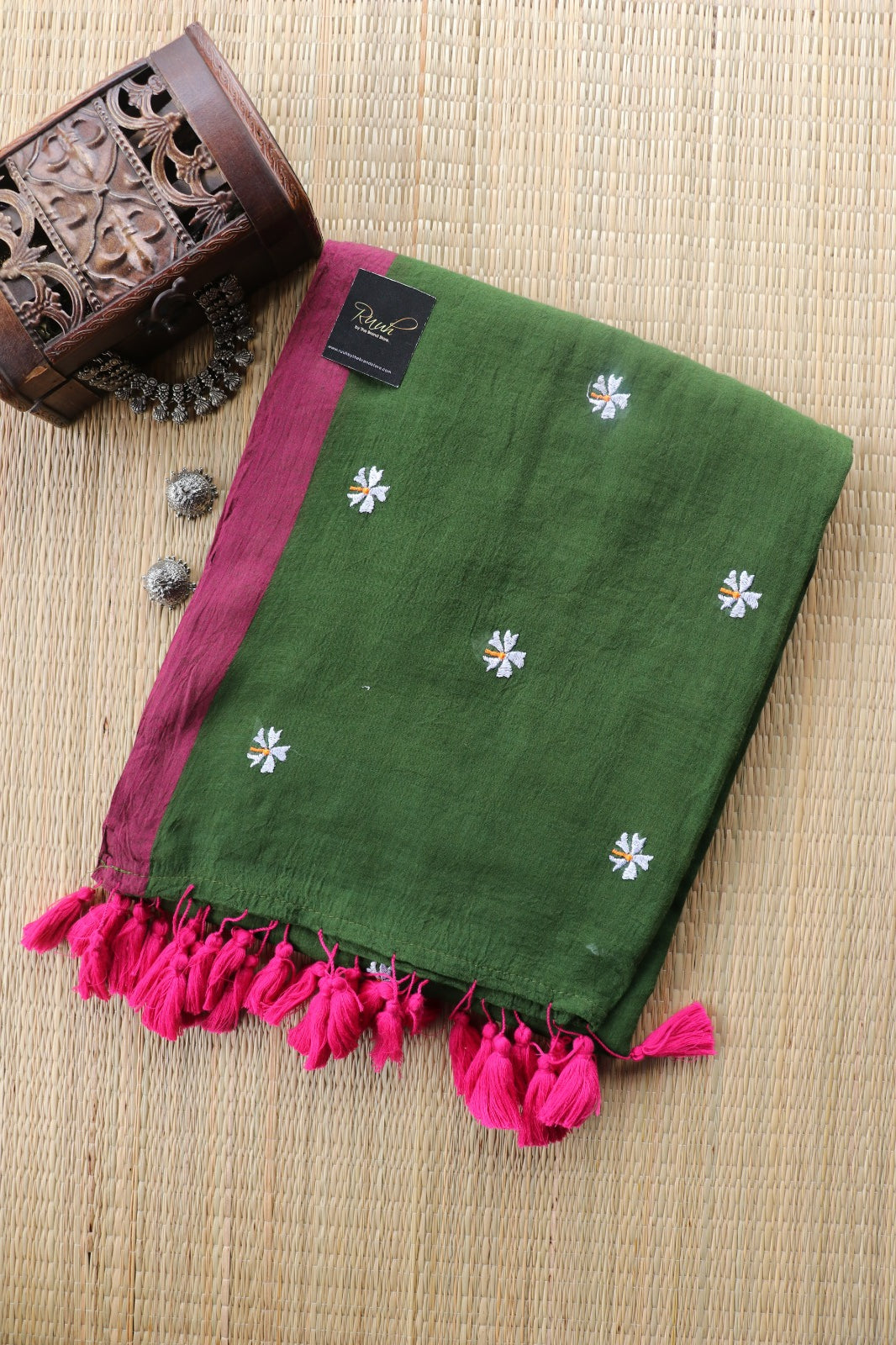 DARK GREEN MULMUL PARIJAT EMBROIDERY-TBS26MPE