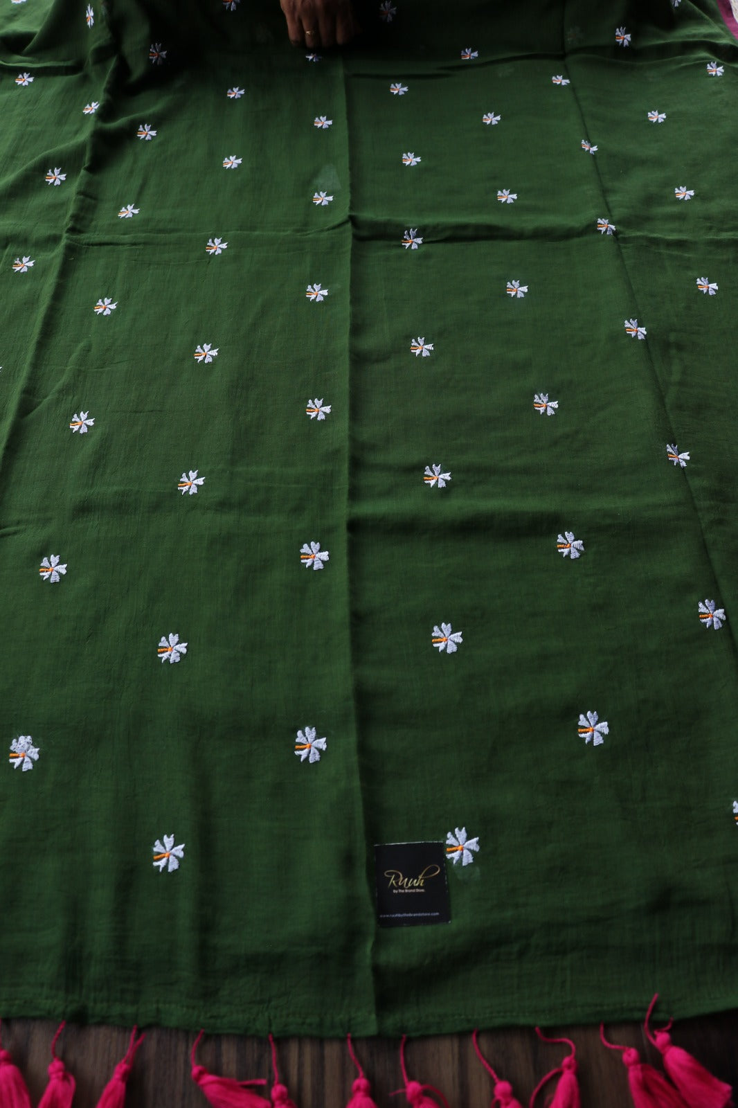 DARK GREEN MULMUL PARIJAT EMBROIDERY-TBS26MPE