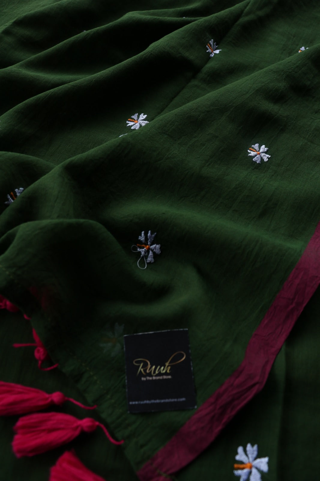 DARK GREEN MULMUL PARIJAT EMBROIDERY-TBS26MPE