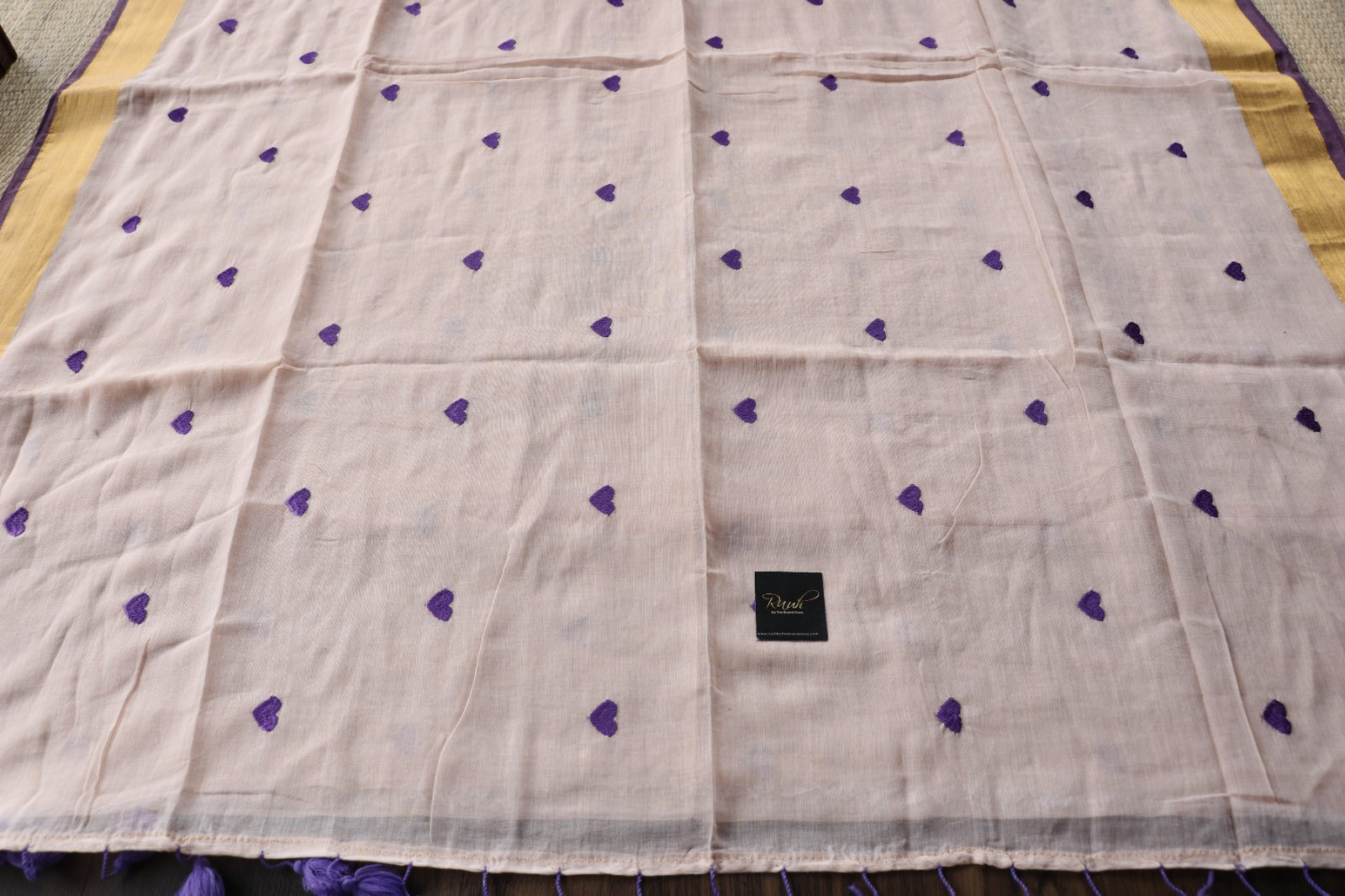LAVENDER HEART EMBROIDERED MULMUL SAREE