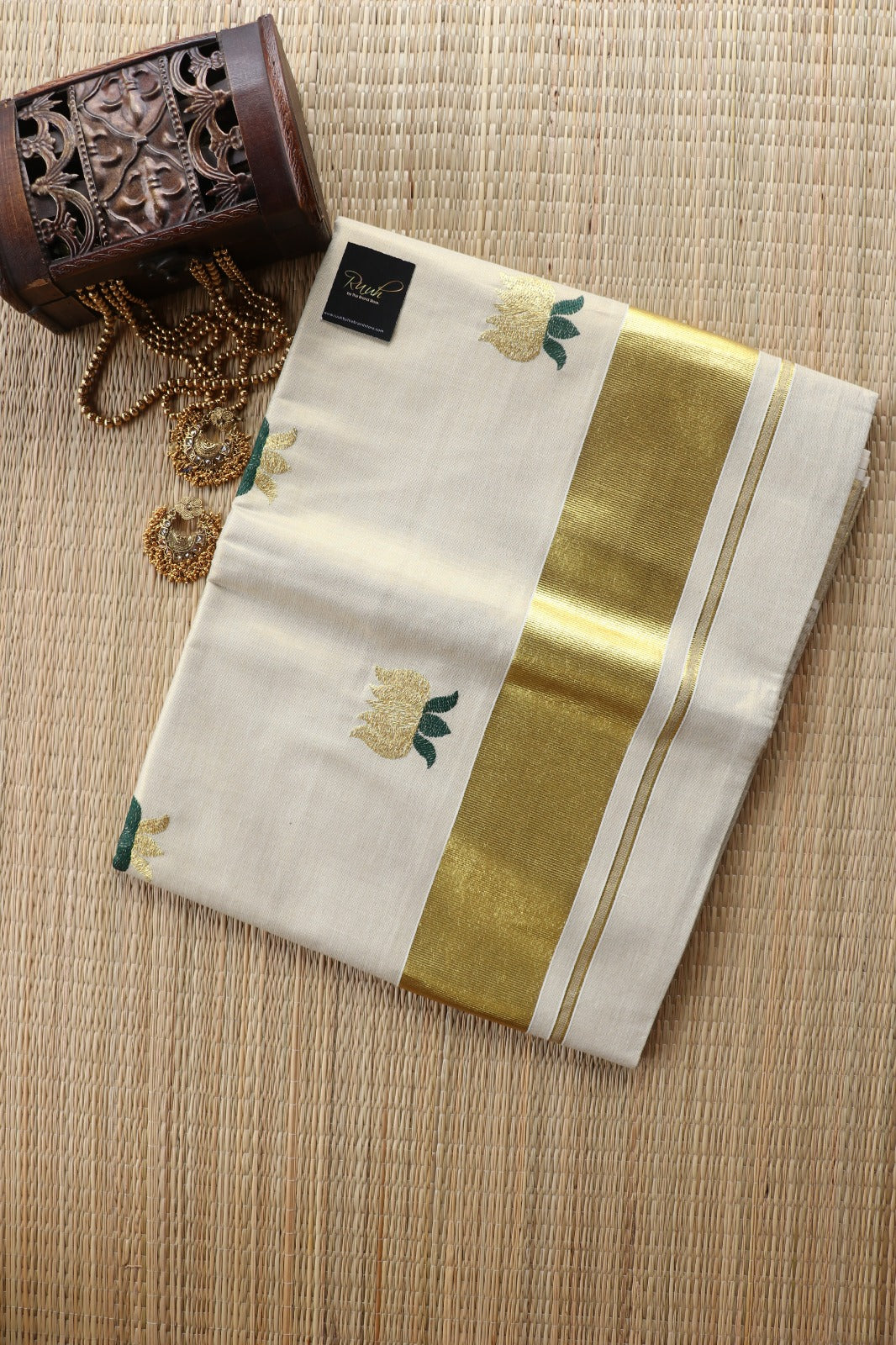 LOTUS EMBROIDERY - GREEN & GOLD