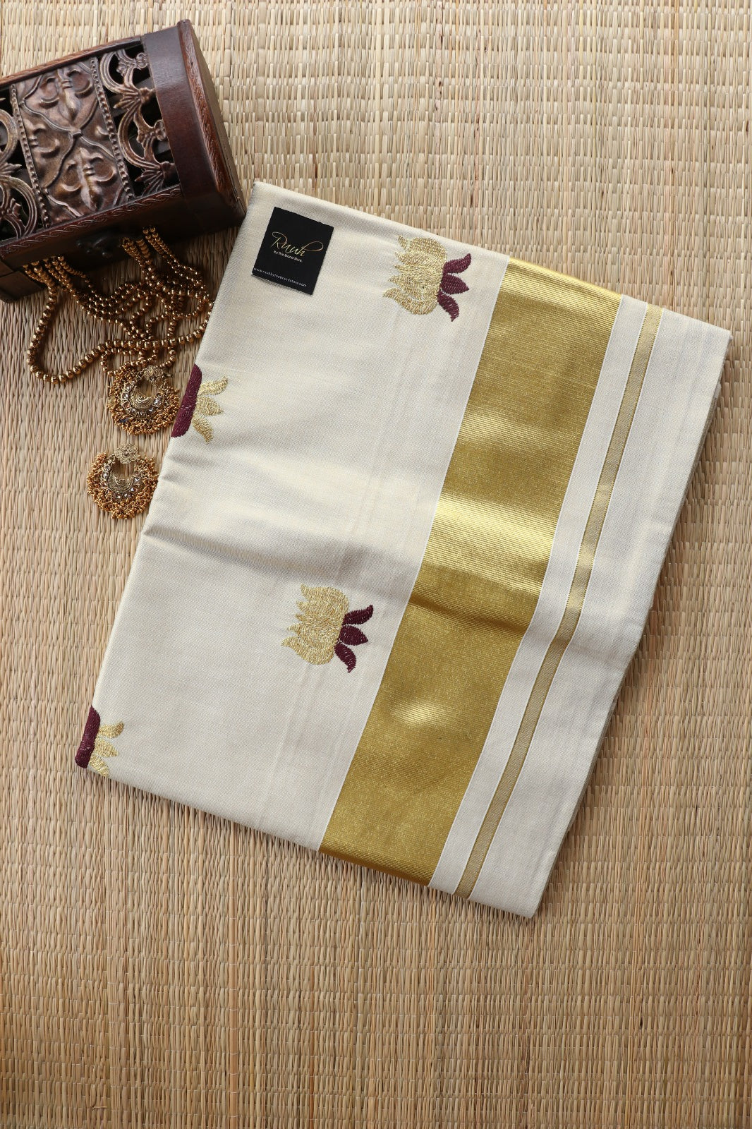 LOTUS EMBROIDERY - MAROON & GOLD