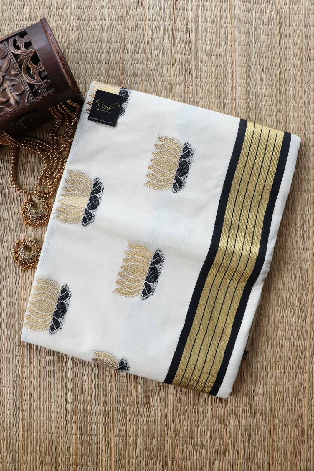 LOTUS EMBROIDERY ON KERALA COTTON - BLACK