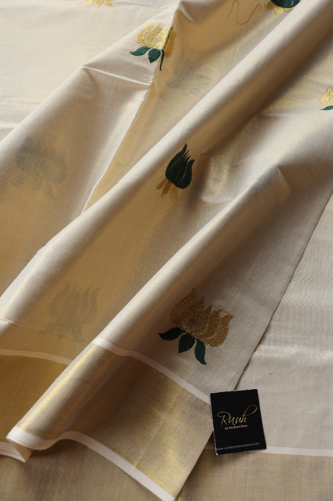 LOTUS EMBROIDERY - GREEN & GOLD