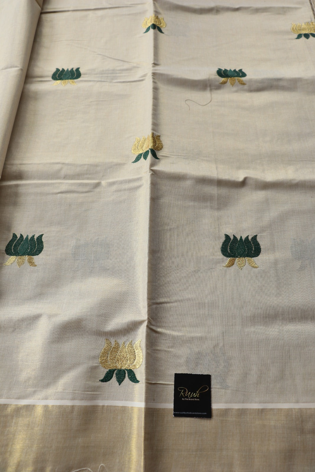 LOTUS EMBROIDERY - GREEN & GOLD