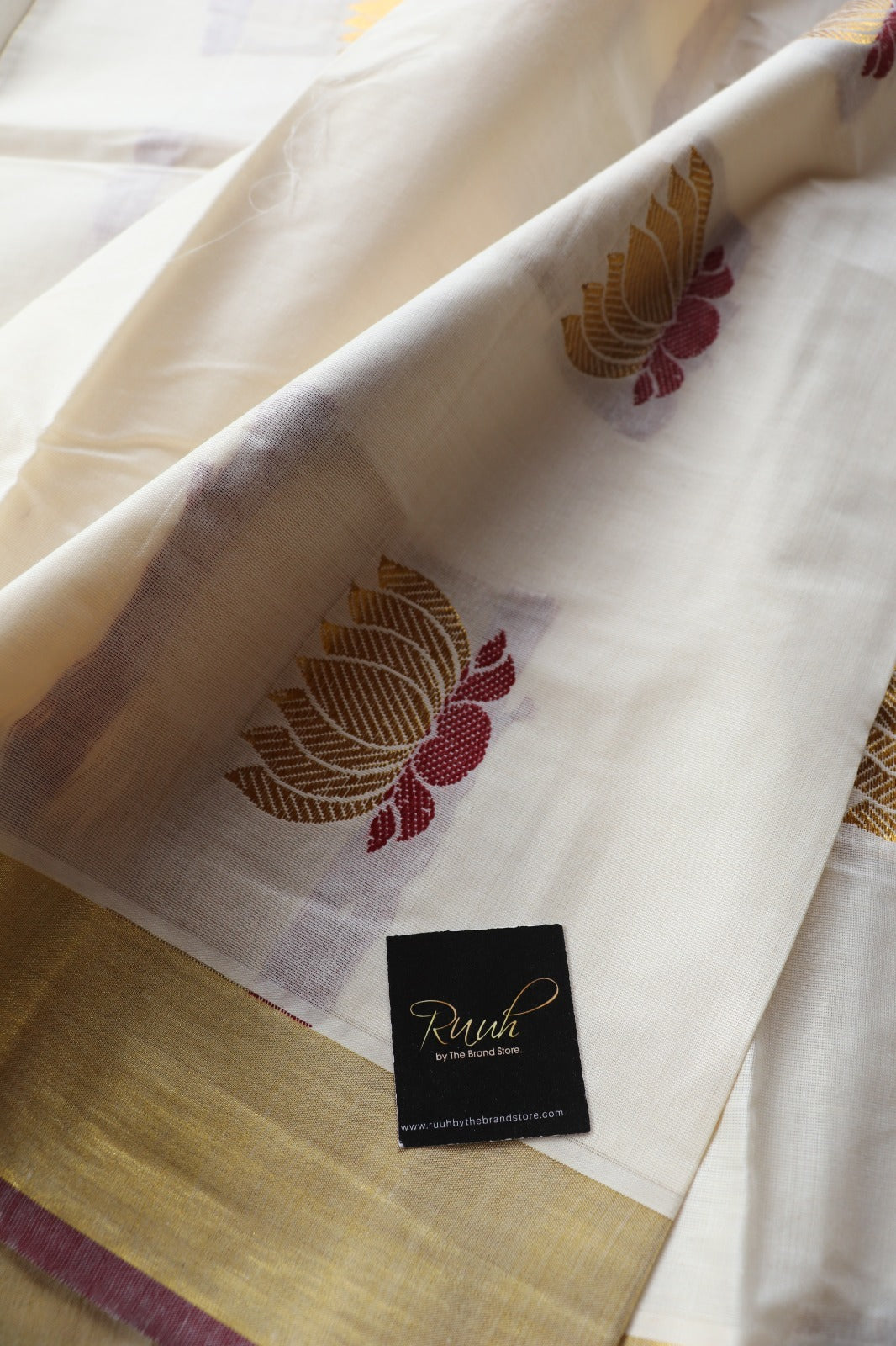LOTUS EMBROIDERY ON KERALA COTTON - MAROON