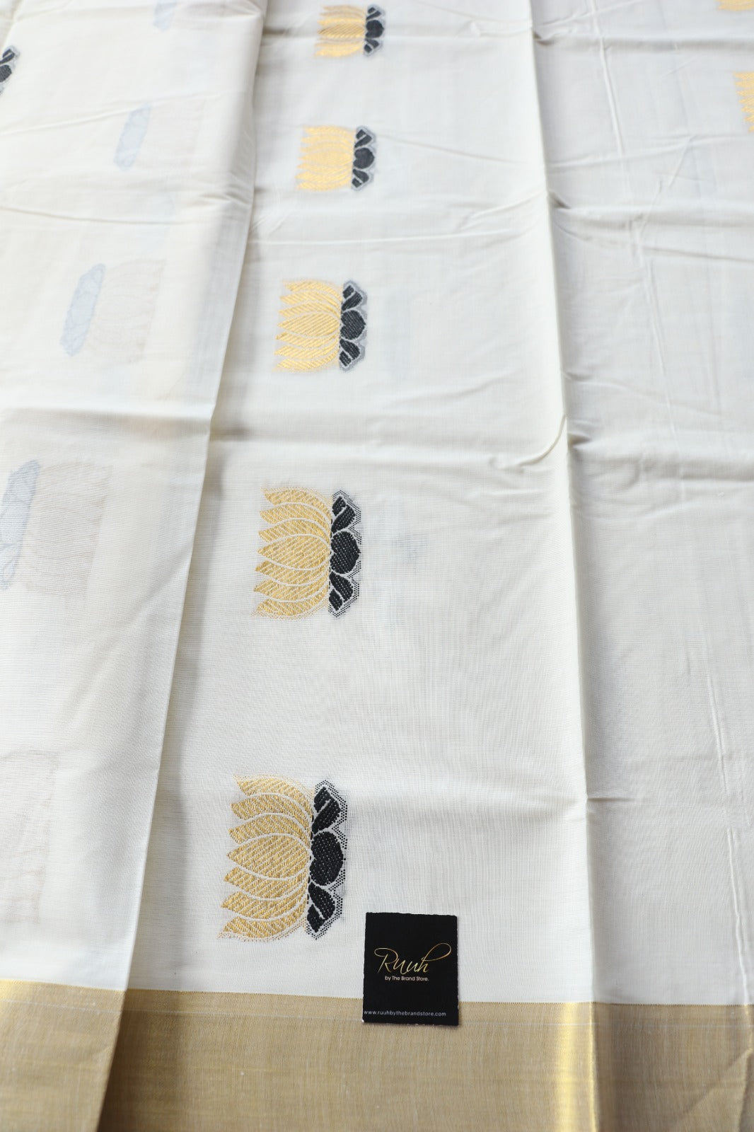 LOTUS EMBROIDERY ON KERALA COTTON - BLACK