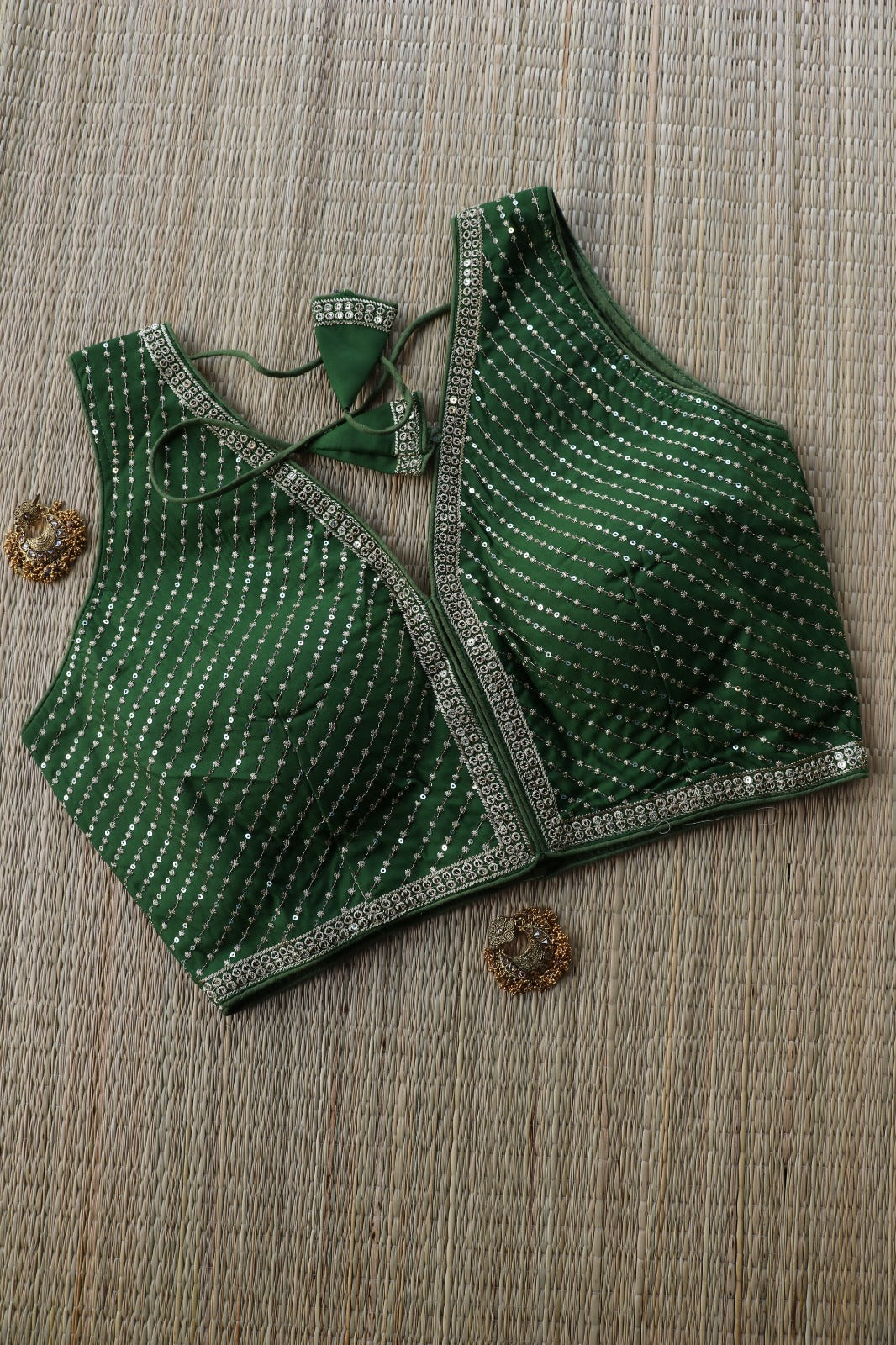 GREEN V NECK BLOUSE