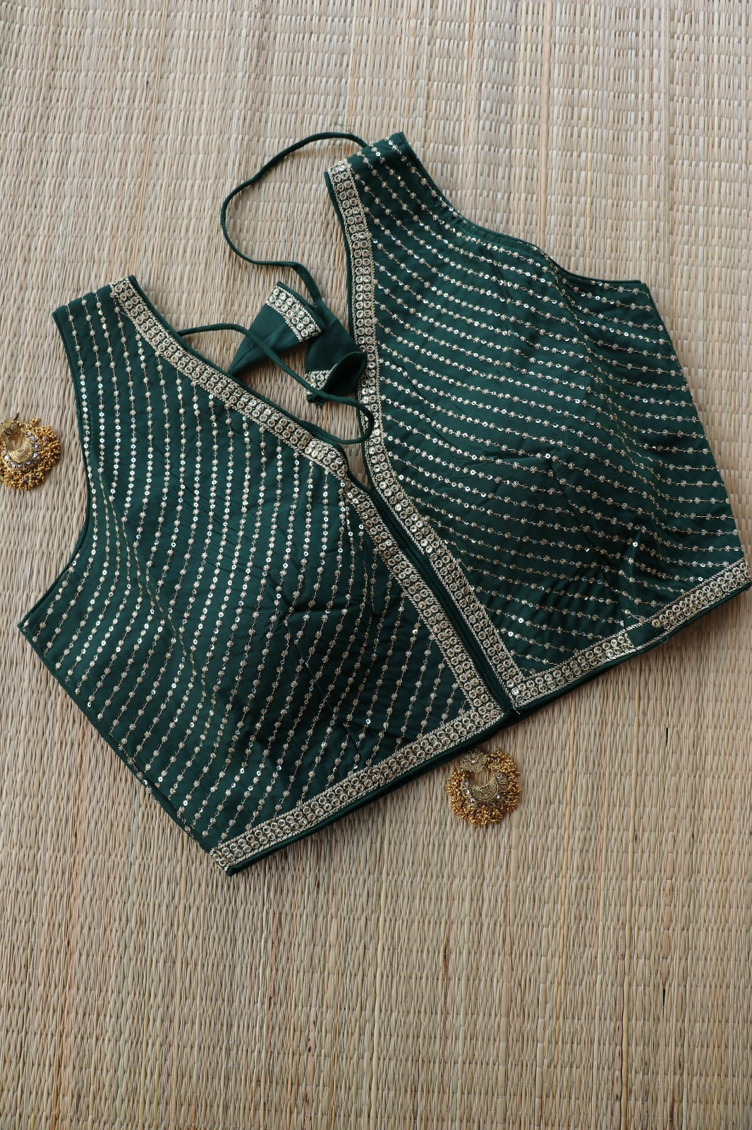 DARK GREEN V NECK BLOUSE
