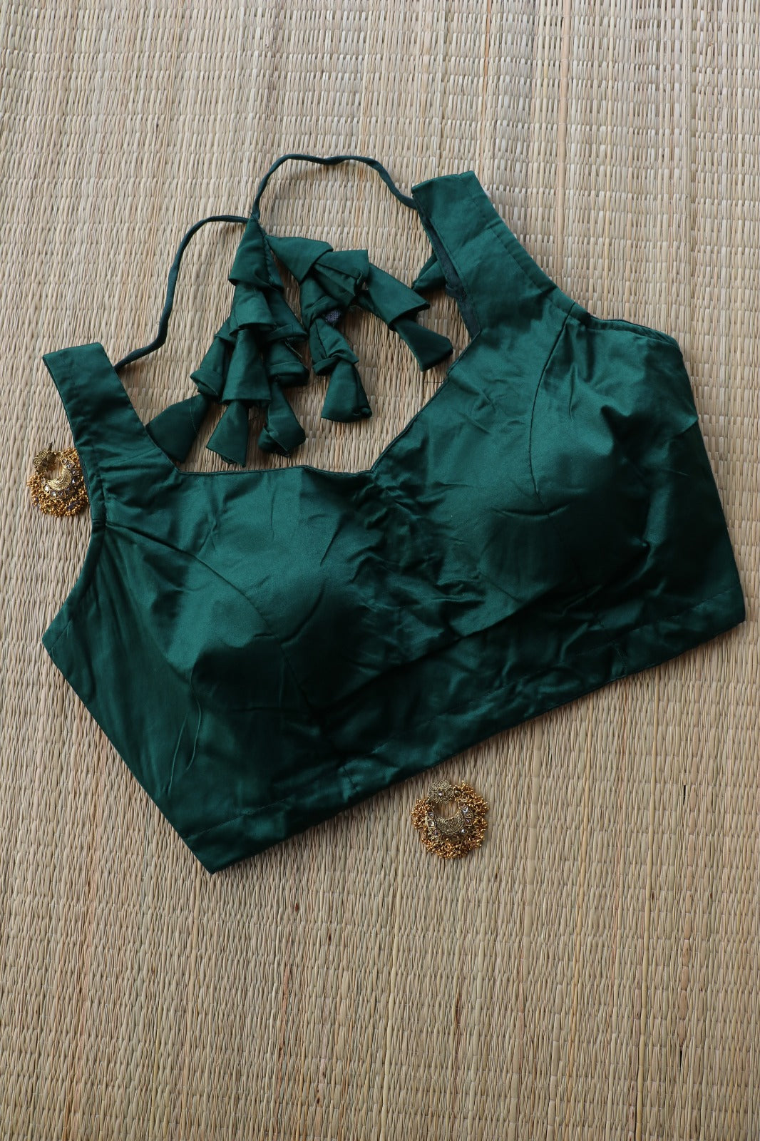 DARK GREEN BLOUSE DIAMOND NECK