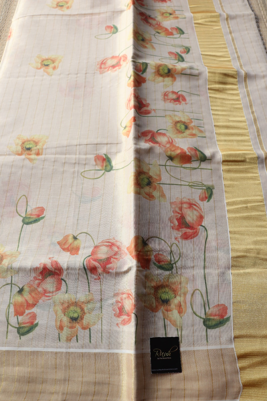 KERALA STRIPE TISSUE WITH FLORAL PRINT