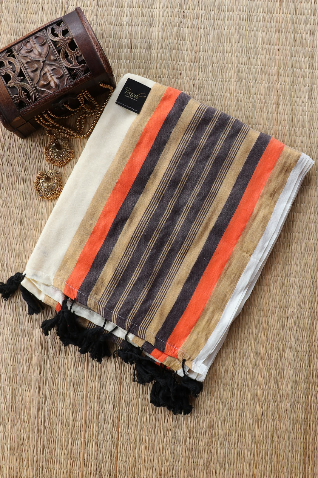 MULMUL SAREE WITH BLACK GOLD BORDER- TBS26BG
