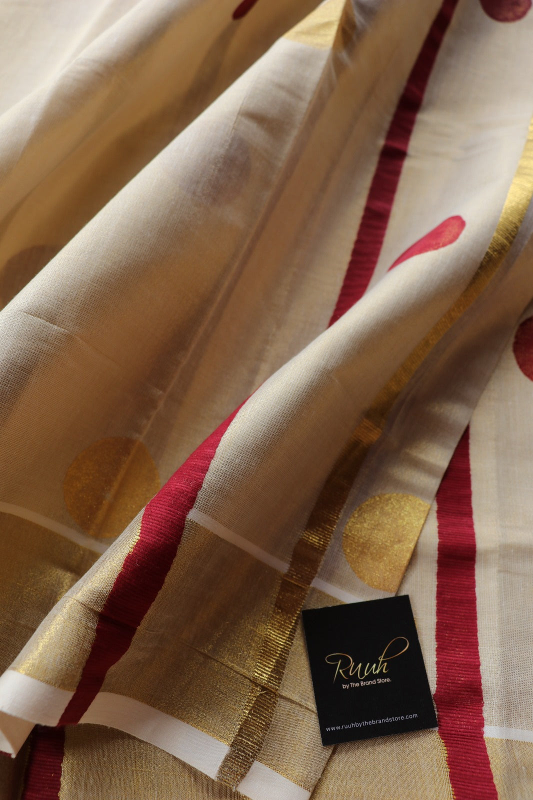 TISSUE SAREE WITH STRIPE AND POLKA- MAROON