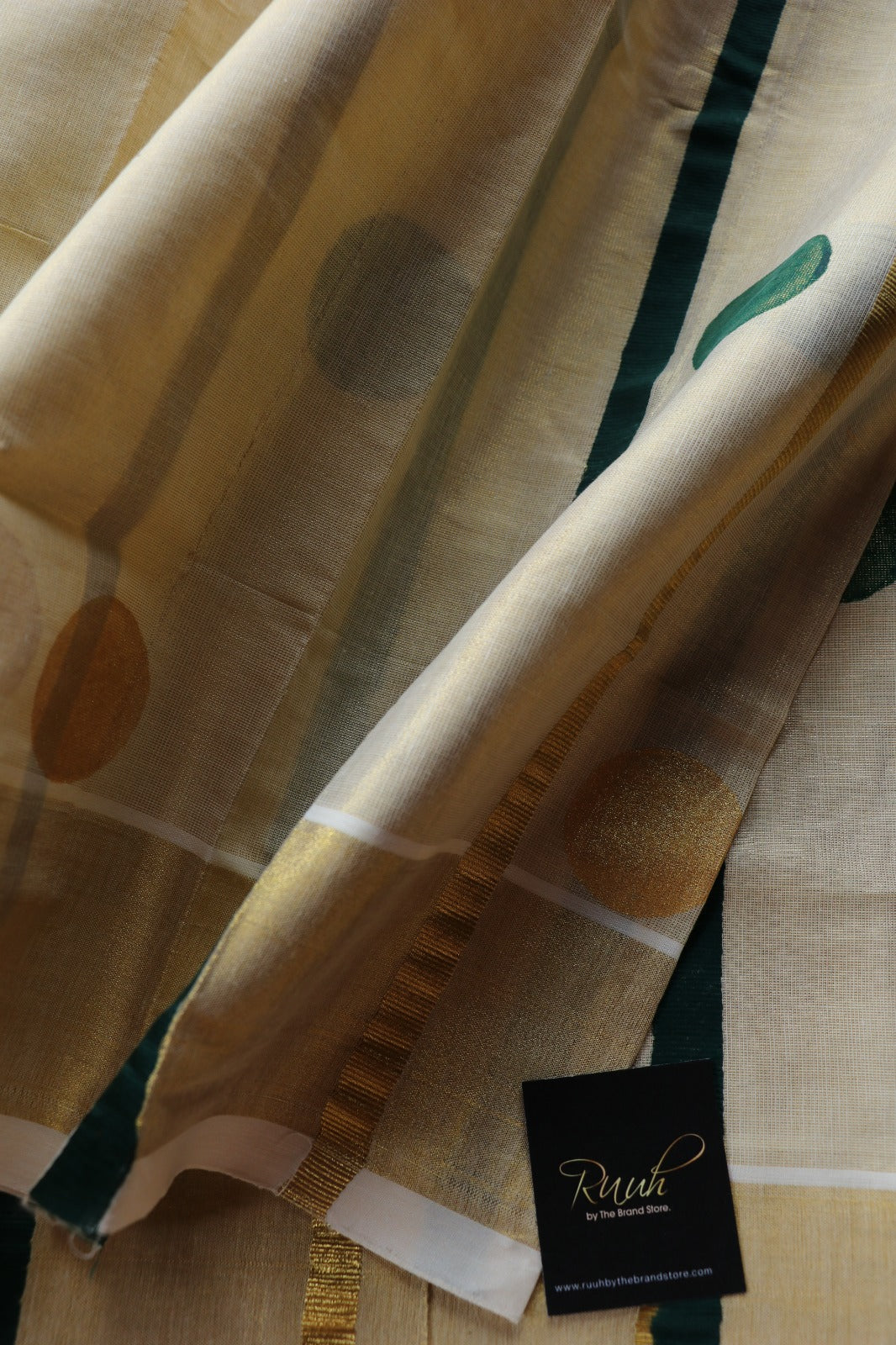 TISSUE SAREE WITH STRIPE AND POLKA-GREEN