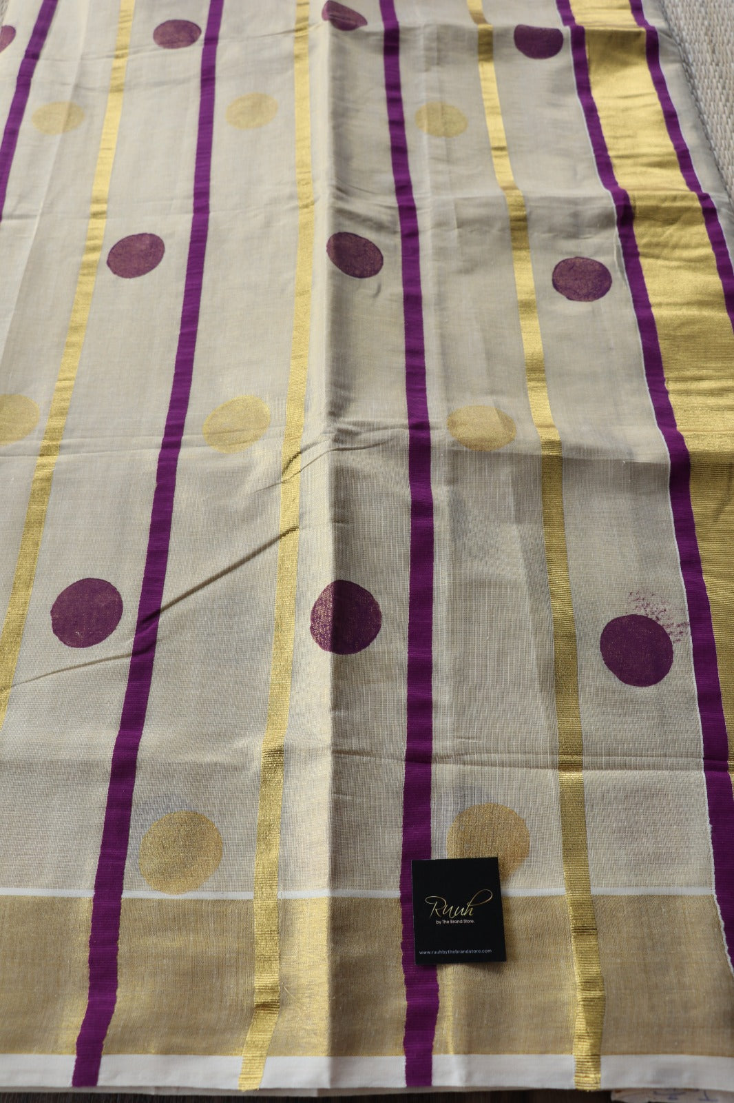 TISSUE SAREE WITH STRIPE AND POLKA - MAGENTA