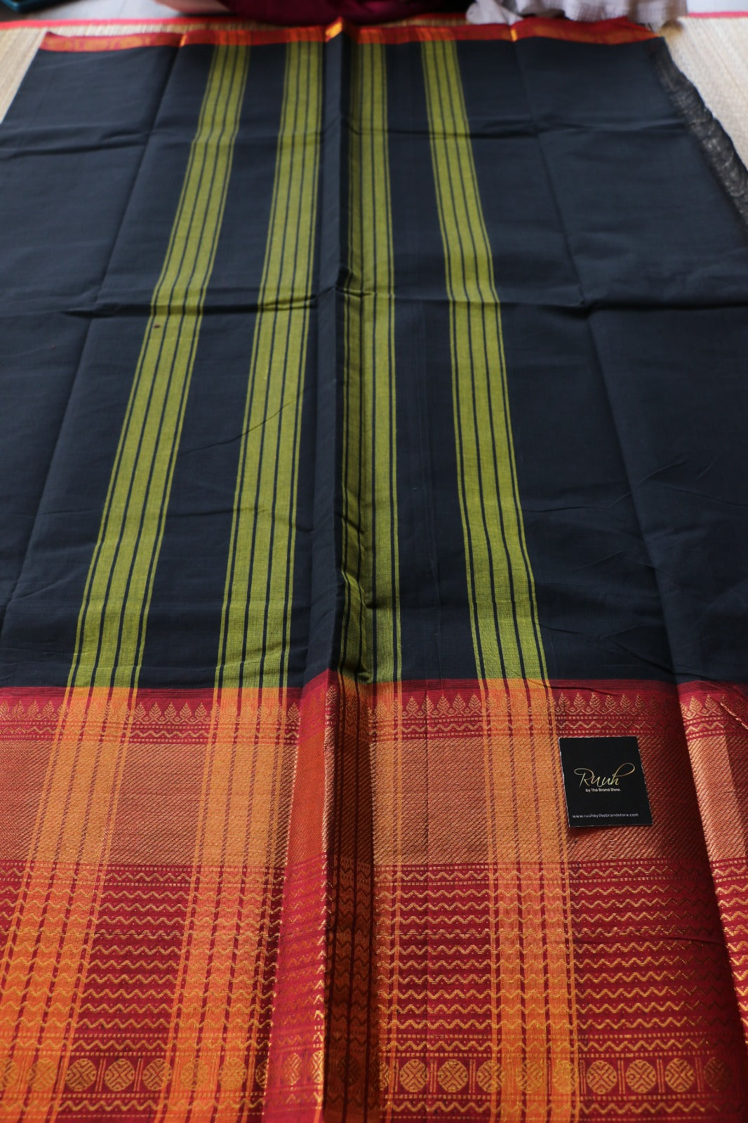 KANCHI COTTON SAREE - BLACK