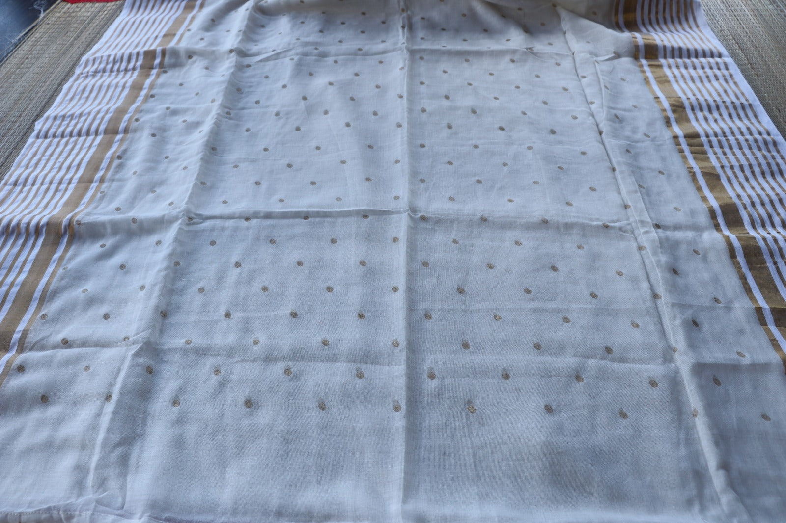 MULMUL SAREE WITH SMALL POLKA DESIGN