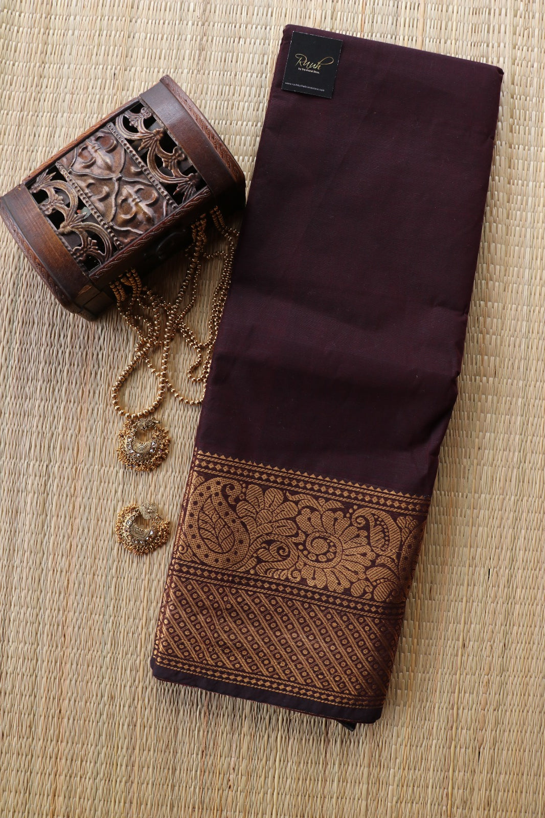 KANCHI COTTON SAREE - COFFEE BROWN