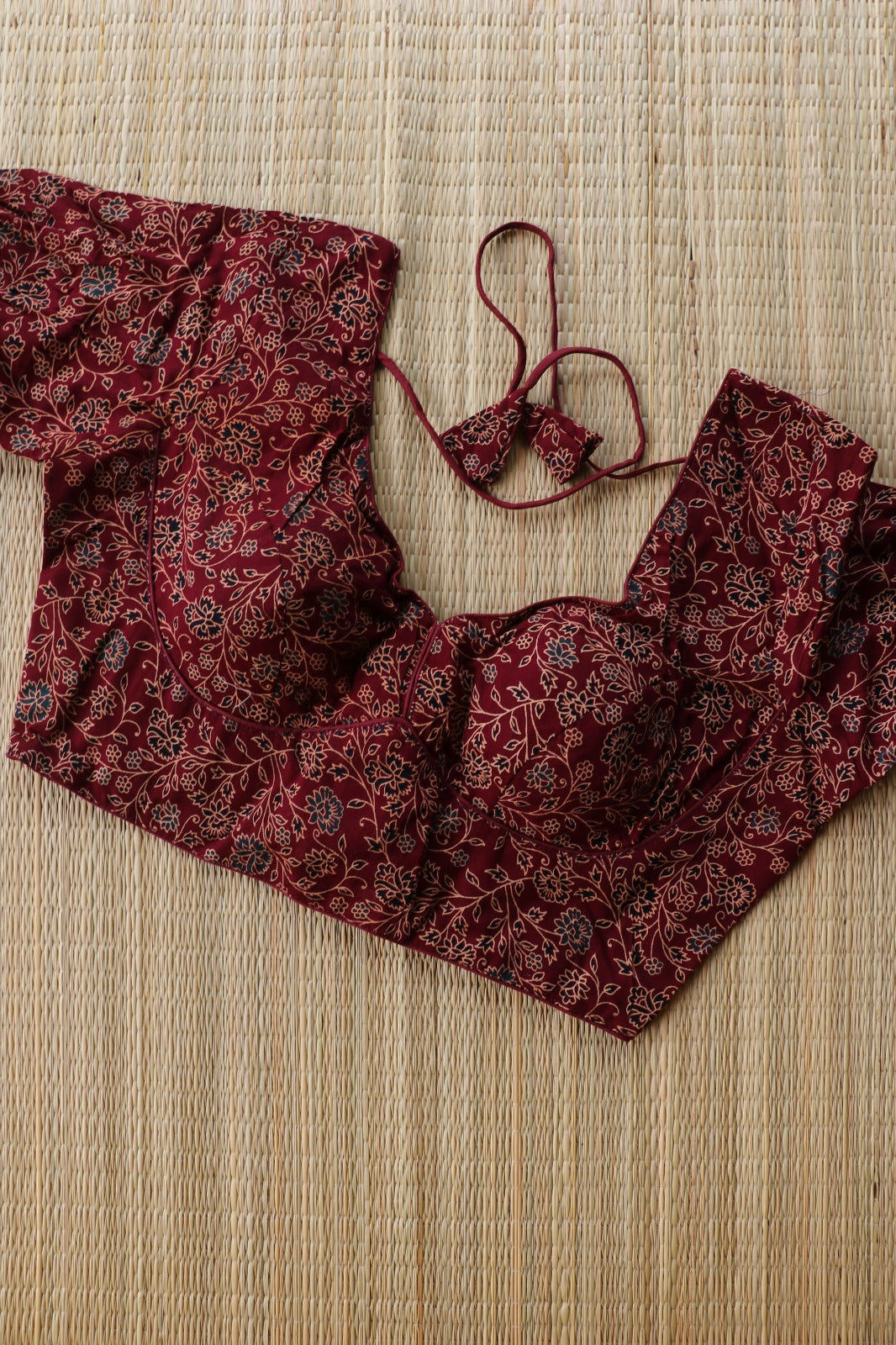 FULL SLEEVE AJRAKH PRINTED BLOUSE- MAROON