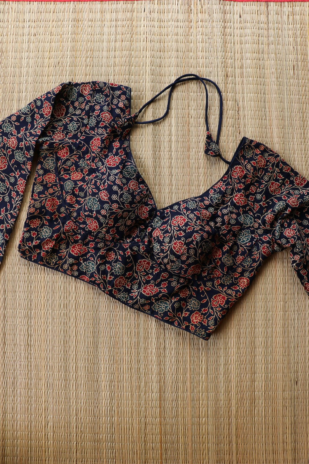 FULL SLEEVE AJRAKH PRINTED BLOUSE-BLUE