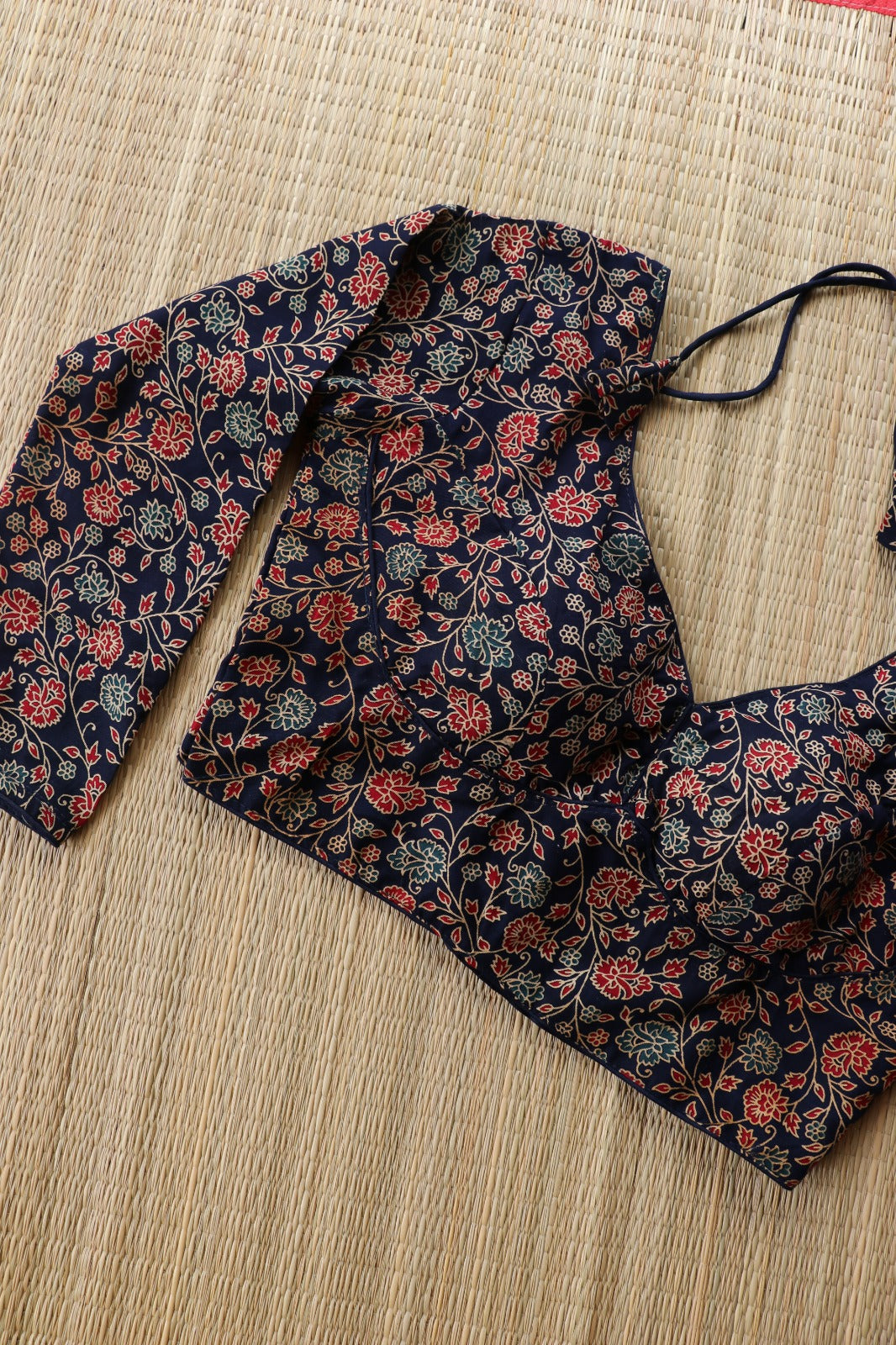 FULL SLEEVE AJRAKH PRINTED BLOUSE-BLUE