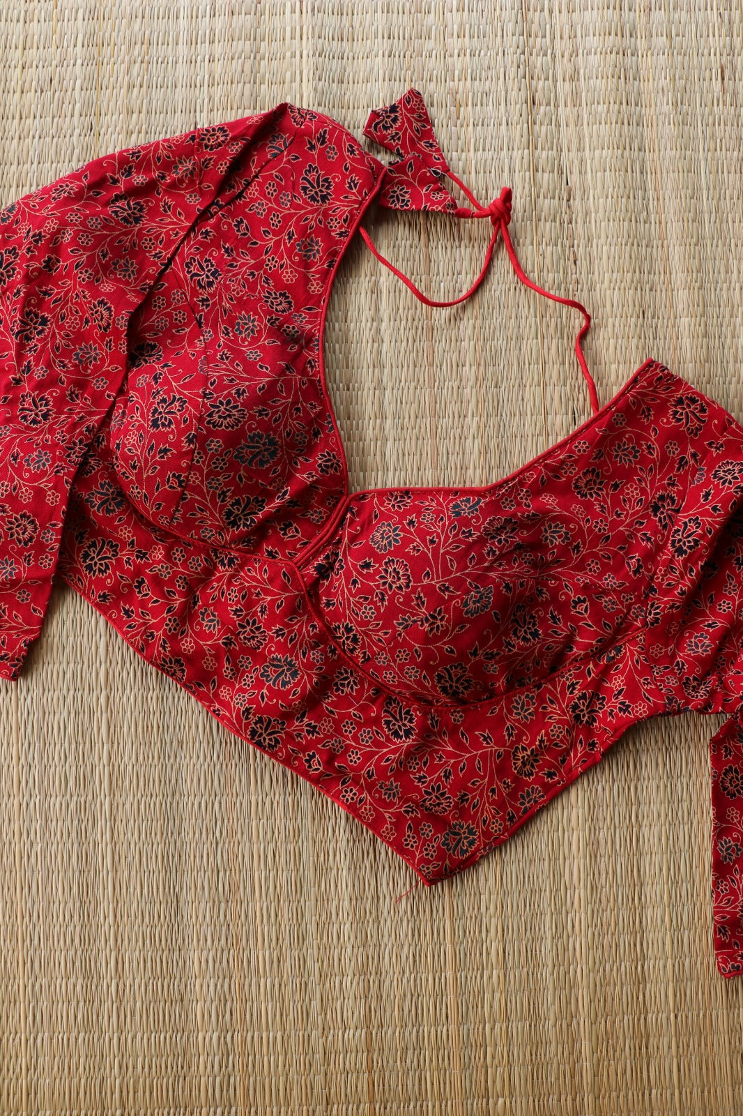 FULL SLEEVE AJRAKH PRINTED BLOUSE- RED