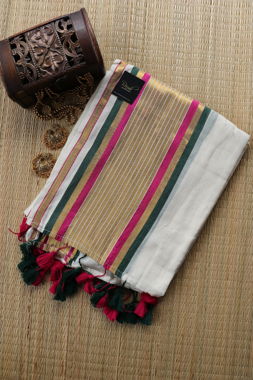 MUL COTTON SAREE WITH ZARI AND COLOUR BORDER- TBS26ZCB
